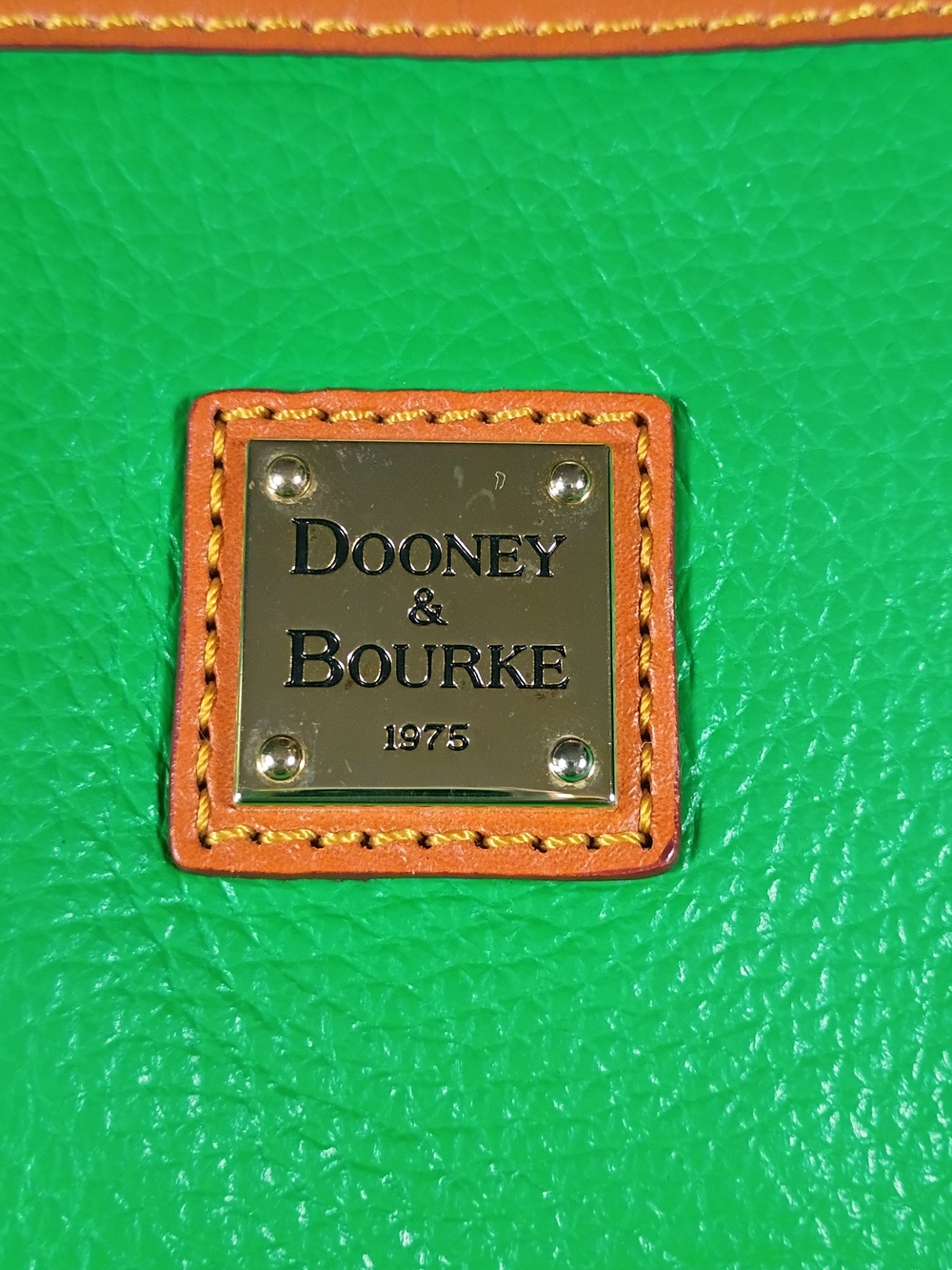 Dooney & Bourke Green Leather Tote with Orange Trim
